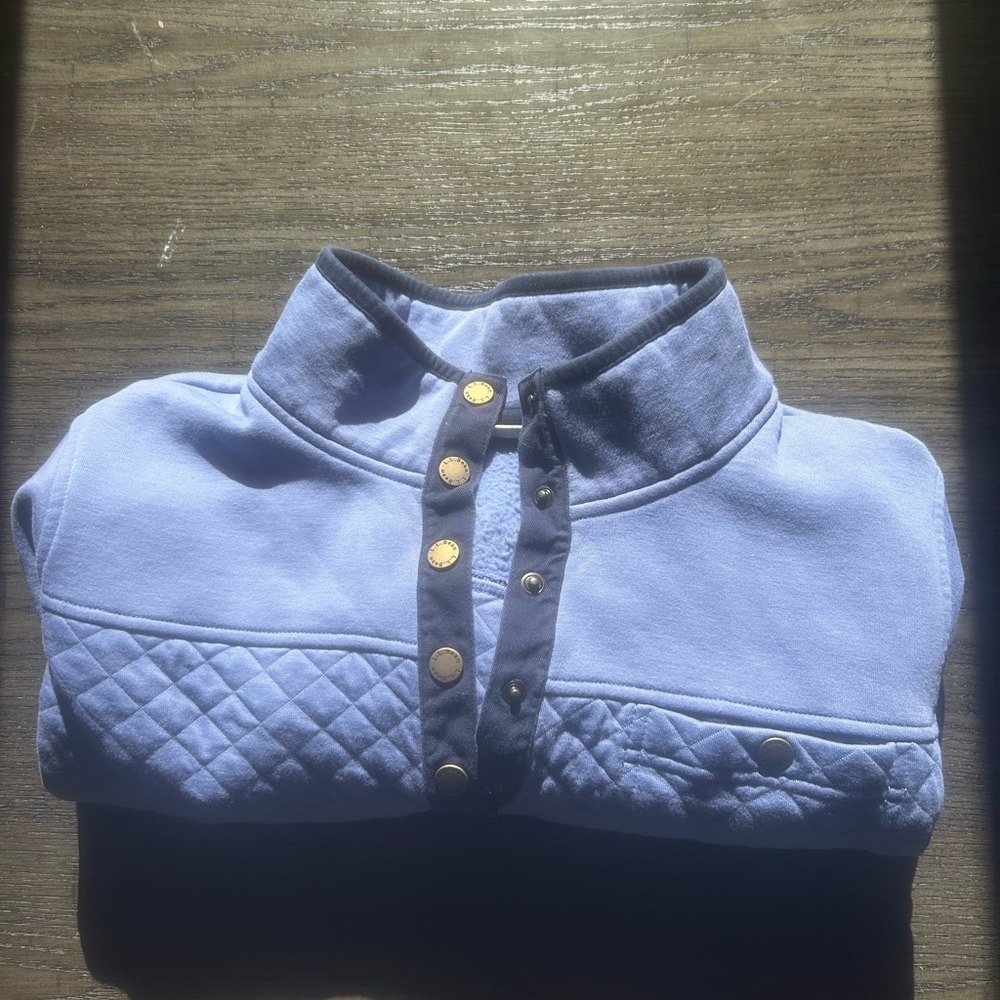 L.L. Bean Blue Quilted Pullover with Gold Accents